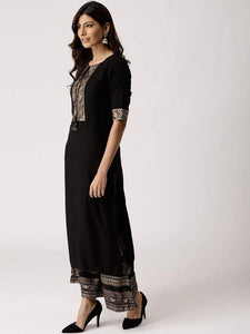 Gosriki Women'S Rayon Solid Printed Kurta With Palazzos (Black M),Black,,B08WLZ2SQV