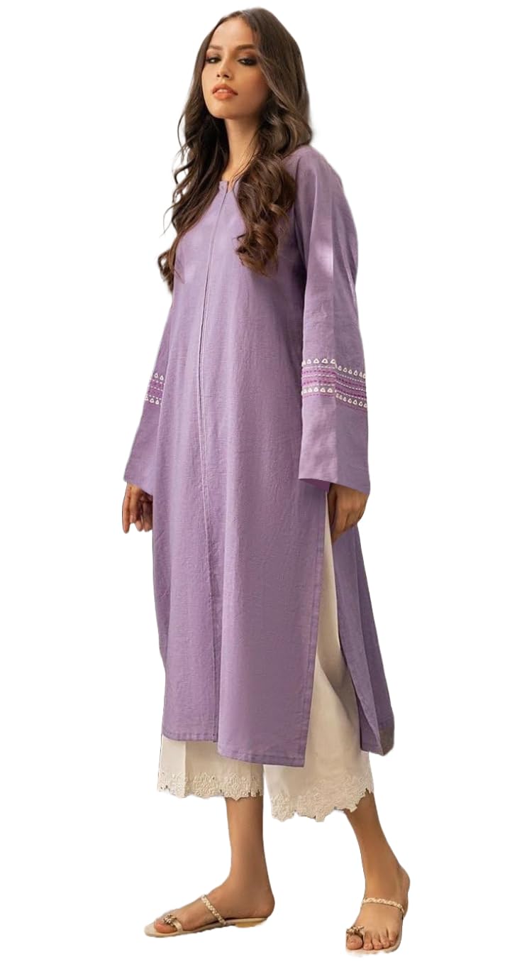 Anni Designer Women'S Rayon Viscose Straight Solid Kurta (Sejalani Purple_Xl_Cream_X-Large),Purple,XL