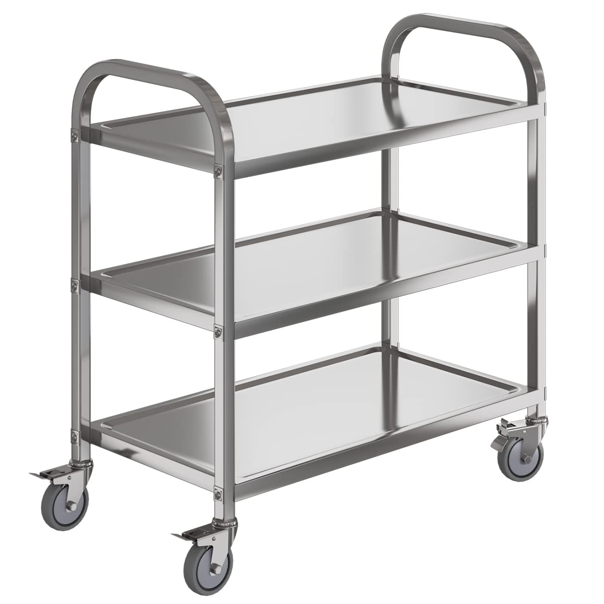 Amarite 3 Shelf Stainless Steel cart,400 lbs,1MM Thick,Serving cart with Wheels, Household, Service Trolley,360Rotation Storage 