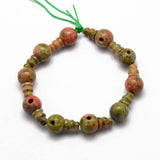10 Sets Natural Stone Buddhist Mala Guru Bead Set 10mm 3 Hole Gemstone Unakite Prayer Bead for Mala Bracelet Rosary Necklace Jew