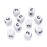 BB Beadthoven 100pcs Silicone Letter C Beads, 12mm Cube, White