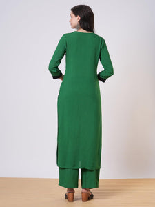 Anni Designer Women'S Rayon Viscose Straight Solid Kurta With Palazzo (Papita Green-Vks01_Xl_Green_X-Large),Green,XL,,,