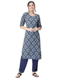 Pinkmint Kurta Set for Women Cotton Printed Straight Kurta with Pant (Pack of 1)