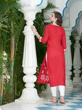 Anni Designer Women'S Cotton Blend Straight Chikankari Embroidered Kurta (River Red-Nw_M_Red_Medium),Red,M,Cotton Blend,Regular,