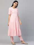 Anni Designer Women'S Cotton Anarkali Kurta With Pant (Krusha Pink_S_Pink_Small),Pink,S,Cotton Blend,Anarkali,kurta