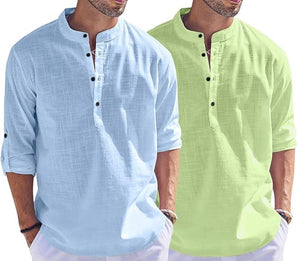 Bellstone Men'S Cotton Blend Solid Regular Dress Shirt (Kurta800_Combo_Sky Blue_Light Green_Xl Sky Blue - Light Green 2Xl