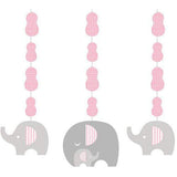 Creative Converting 317224, Peanut Elephant String Hanging Decorations, 3 Ct, 36, Pink