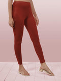 Lyra Women Solid Premium Cotton Ankle Length Leggings | Mid-Waist | Fashionwear Redish Orange L
