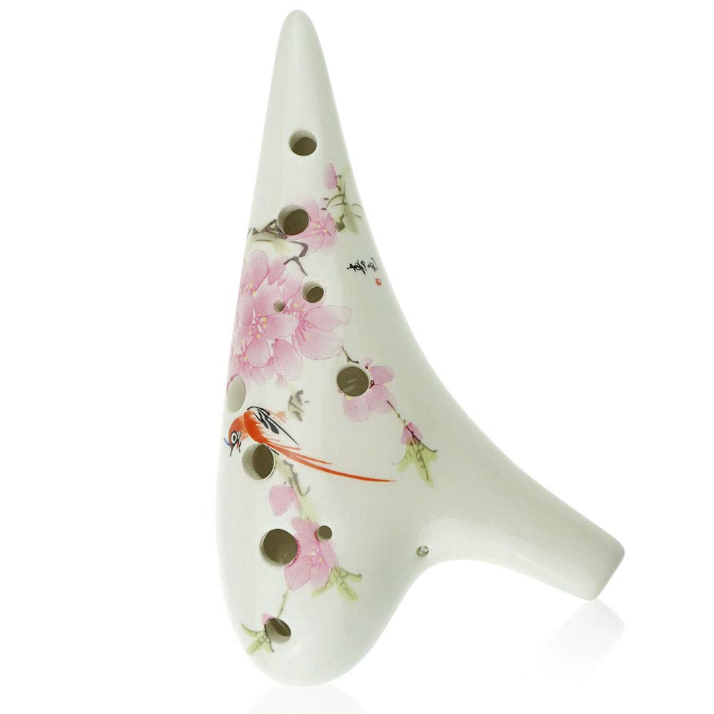 12 Hole Ceramic Ocarina With Bird Loves Flower Design, Hand Painted By Ocarinawind