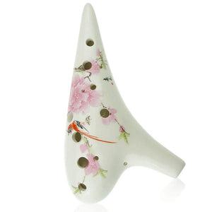 12 Hole Ceramic Ocarina With Bird Loves Flower Design, Hand Painted By Ocarinawind