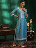 Libas Women'S Silk Blend Kurta Sets (49129_Turquoise Blue_L)
