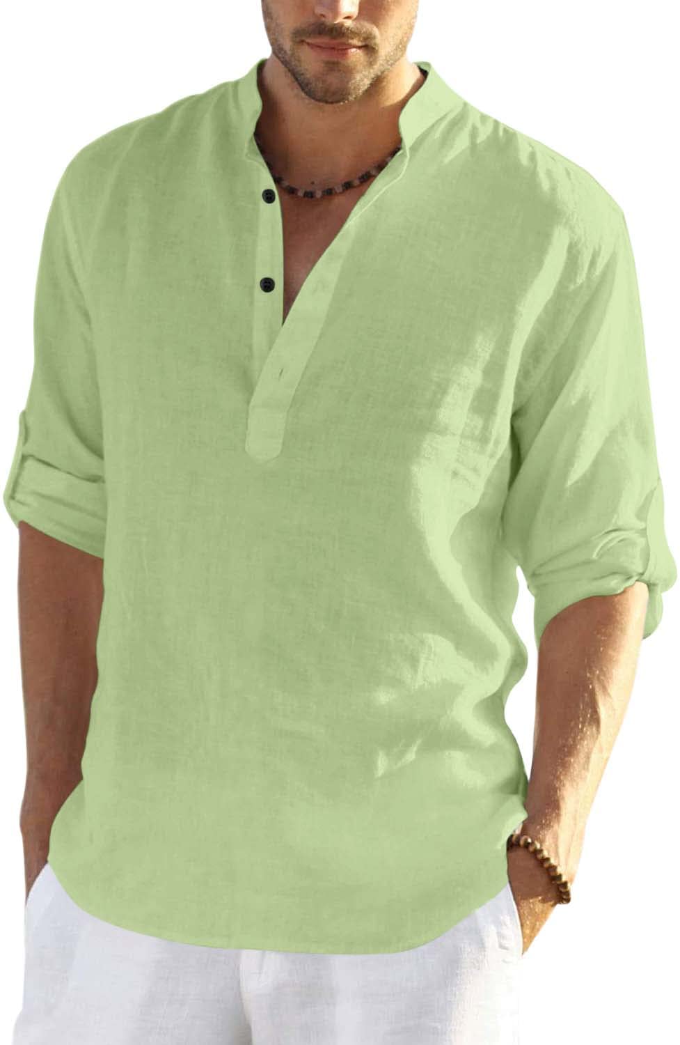 Bellstone Men'S Cotton Blend Solid Regular Shirt (Kurta800_Light Green_M