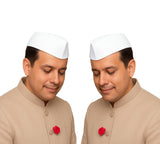 Fqzilon Gandhi Topi Set Of 2 Traditional Maharashtrian Khadi Cotton Cap White Handstitched ReadyToWear Nehru Cap For Men