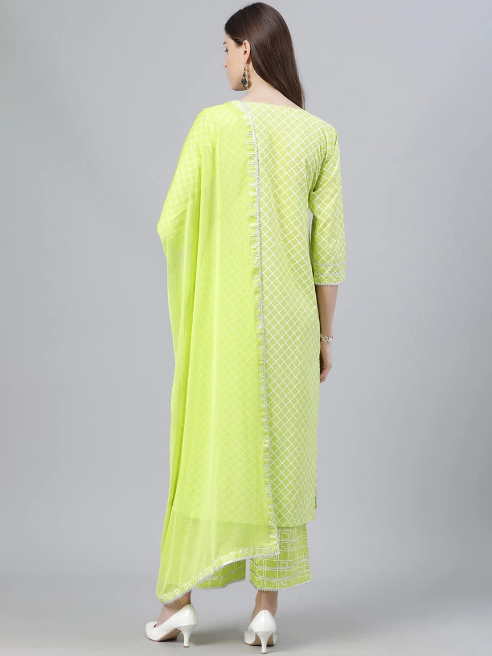 Anni Designer Women'S Cotton Blend Straight Kurta With Palazzo & Dupatta (Rust-Parrot_Xl_Light Green_X-Large),Light Green,XL,Cotton Blend,Straight,Dupatta, Palazzo