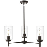 VINLUZ Contemporary 3-Light Chandeliers Rustic Clear Glass Shades Pendant Lighting Oil Rubber Bronze Dining Room Lighting Fixtur