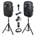 PRORECK Party 15 Portable 15-Inch 2000 Watt 2-Way Powered PA Speaker System Combo Set with Bluetooth/USB/SD Card Reader/FM Radio