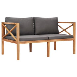 Vidaxl Teak Hard Wood Patio Bench With Gray Cushions – Outdoor Seating Furniture For Landscape, Terrace Or Gardens – Easy To Assemble – 48' X 25.6' X 23.6'