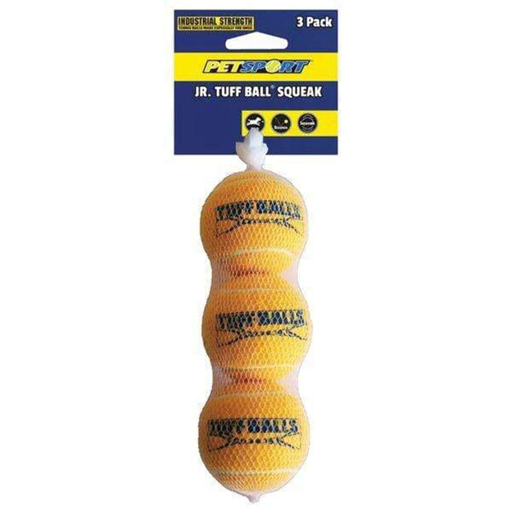 PetSport 70248 Jr Tuff Ball Squeak Dog Toy Yellow, 1.8 in/3 Pk