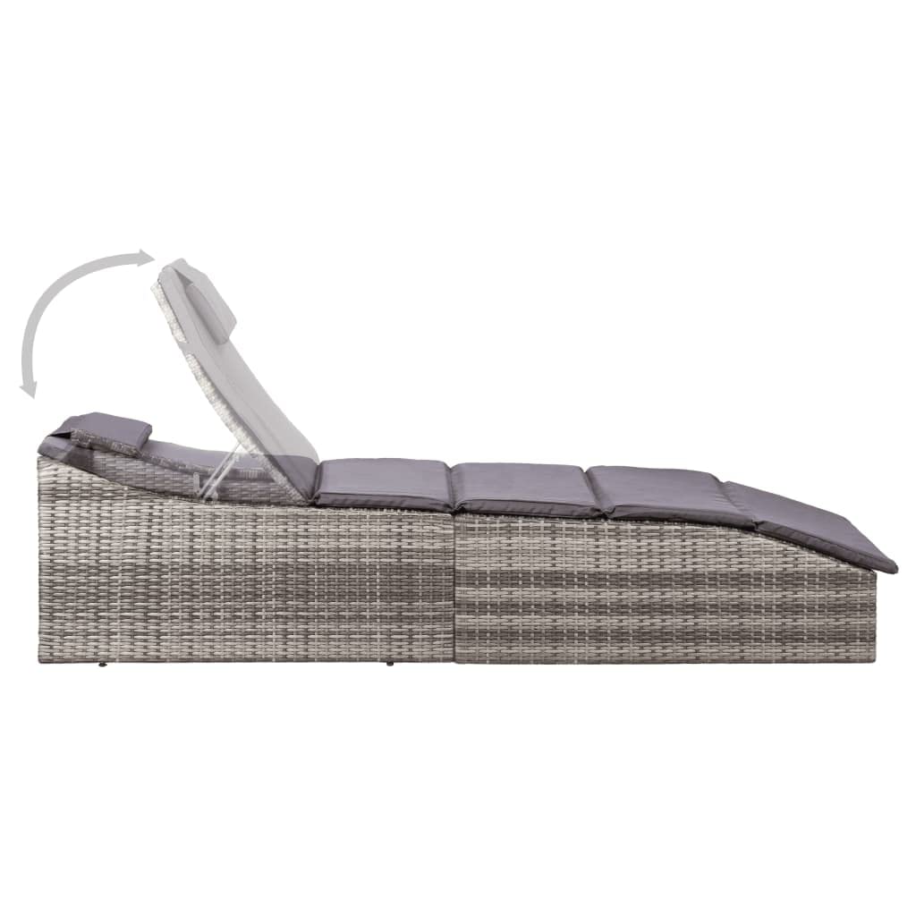 Vidaxl Poly Rattan Sunbed With Adjustable Backrest And Cushion, Gray - Durable, Weather-Resistant Outdoor Furniture For Patio, Poolside, Balcony, Camping Site
