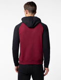 FYLTR Men's Casual Colourblock Raglan Hoodie with Drawstrings - Utility Pockets | Ribbed Hem & Cuff,Berry Cherry