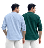 Royalscout Combo Of Men'S Solid Cotton Blend Full Sleeve Straight Kurta Shirt (Pack Of 2) Sky-Green 2Xl