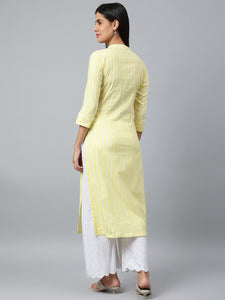 Anni Designer Women'S Cotton Blend A-Line Printed Kurta With Palazzo (Shrita Yellow_Xl_Yellow_X-Large),Yellow,XL,Cotton Blend,A-Line,kurta