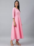 Gosriki Women'S Cotton Blend Anarkali Solid Kurta With Pant & Dupatta (Poll Pink_M-Go_Pink_Medium),Pink,,B0B2S34GGY