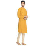 Manyavar Traditional Selfdesign Sideopening Kurta And Churidar Set For Men - (Yellow, Large)