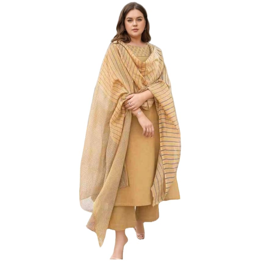 Anni Designer Women'S Rayon Viscose Printed Straight Kurta With Pant & Dupatta (Purika Yellow-Vks02_M_Yellow_Medium),Yellow,M