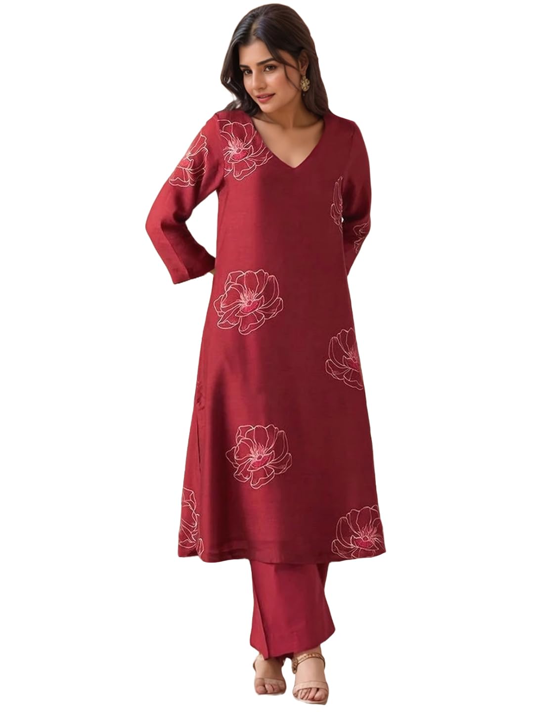 Anni Designer Women'S Rayon Viscose Straight Printed Kurta With Pant (Twisha Red-Vks01_4Xl_Red_Xxxx-Large),Red,4XL,,,
