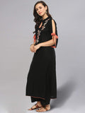 Idalia Embroidered Rayon, Straight Kurta For Women Black Black Xs