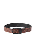 Celtic Genuine Leather Belt For Men | Floral Tooled Casual Belt With Matte Metal Pin Buckle | Adjustable Fit For Office Travel W