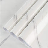 BAYYA White Marble Wallpaper Peel Stick Thicken 24x197 Waterproof Furniture Sticker Self-Adhesive Glossy Granite Vinyl Wrap Cont