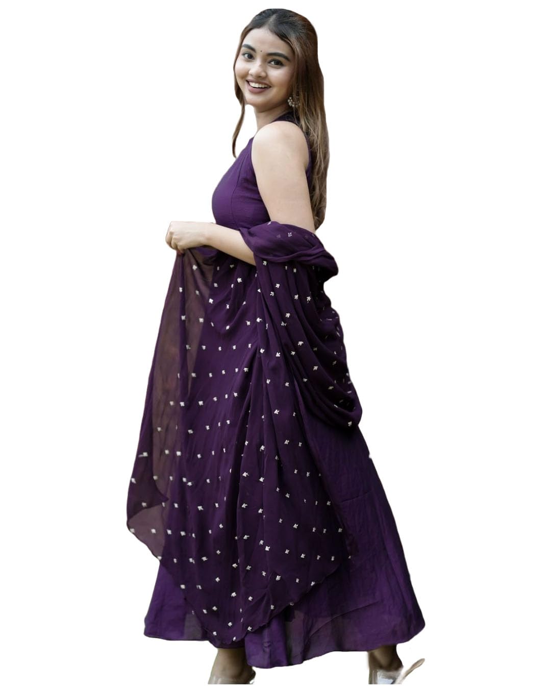 Anni Designer Women'S Rayon Blend Anarkali Solid Kurta With Pant & Dupatta (Namkot Blue_Xxl_Blue_Xx-Large),Blue,2XL