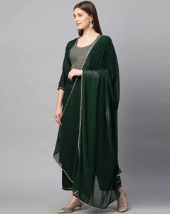 Anni Designer Women'S Ruby Cotton Solid Straight Kurti With Palazzos & Dupatta Set (Label Green-Nwst_L_Dark Green_Large),Dark Green,L,Cotton Blend,Regular,