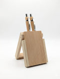Pen Holder Stand, Natural Beech Wood, Desktop Organizer with 2 Pens