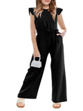 CharmWM Girls Jumpsuit Kids Fashion Cap Sleeve Belted Wide Leg Romper Dressy One Piece Outfits with Pockets-New