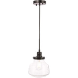 Living District Lyle 1-Light Metal Pendant In Black And Clear Seeded Glass