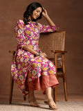 Libas Womens Printed Cotton A-Line Kurta With Palazzos Pink S 36798