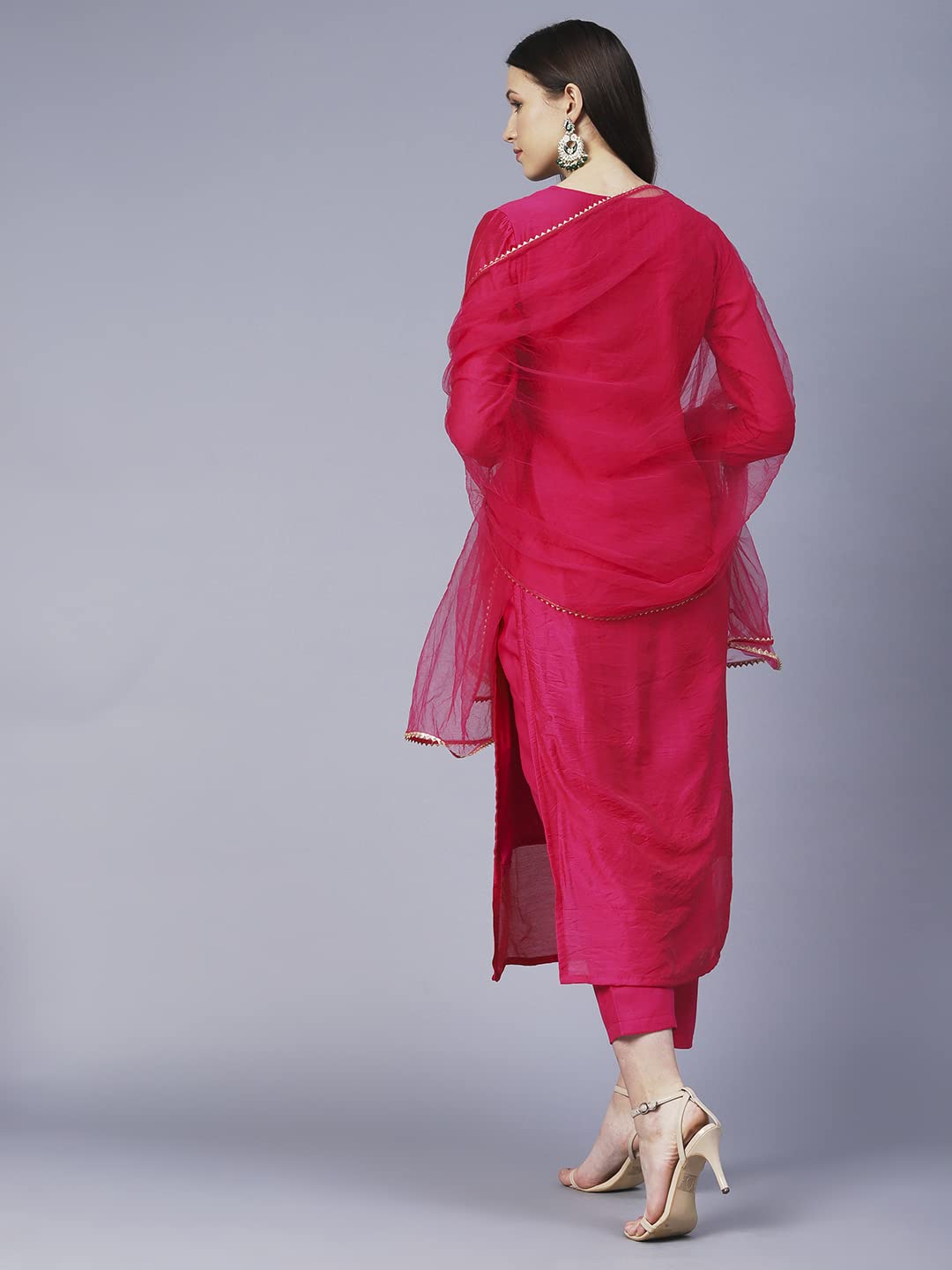 Gosriki Women'S Cotton Blend Embroidered Straight Kurta With Pants & Dupatta (Villa-Pink-Gs_M_Pink_Medium),Pink,,B0BR5WPBHM