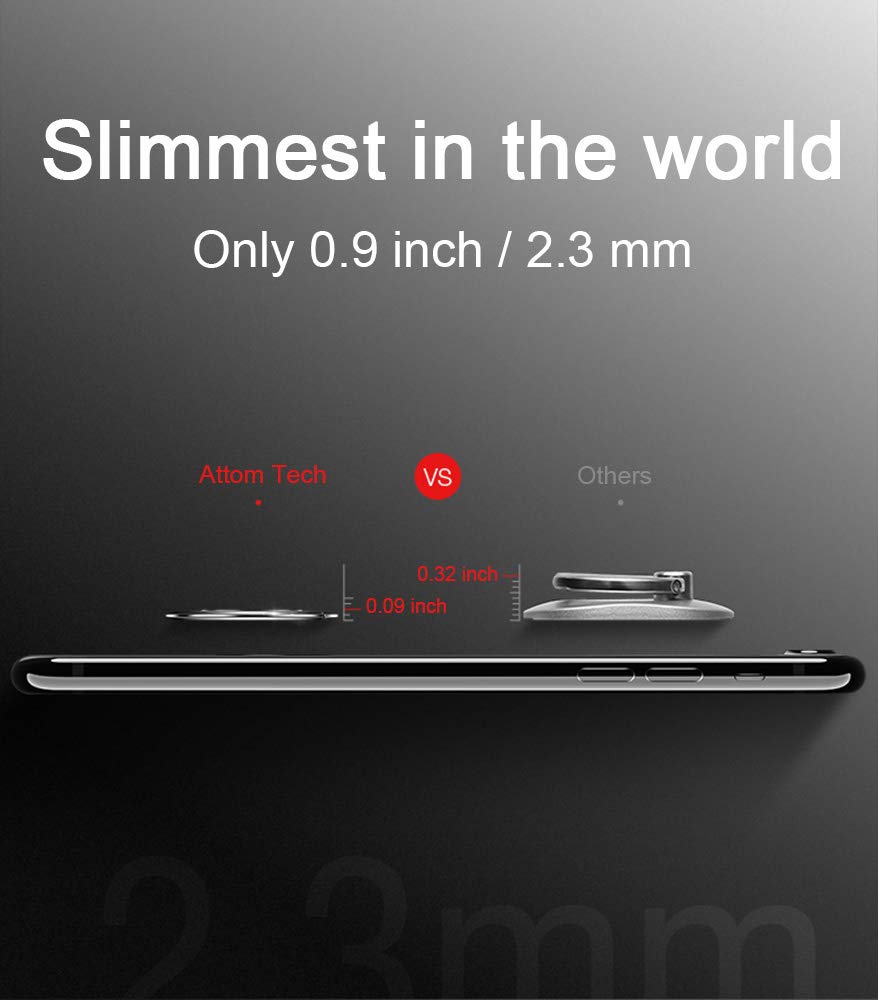 World's Slimmest Phone Ring Holder, Attom Tech Tomorotec Ultra Thin Cell Phone Ring Stand for Magnetic Car Mount Hook Compatible
