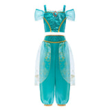 Dressy Daisy Arabian Princess Costume Girls Belly Dance Sequin Outfit 2-Piece Top Pants Set for Kids Size 7-8, Halloween Theme P