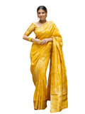 Leriya Fashion Womens Pure Jacquard Banarasi Kanjivarm Cotton Silk Saree with Blouse Piece | Saree Printed (Yellow)