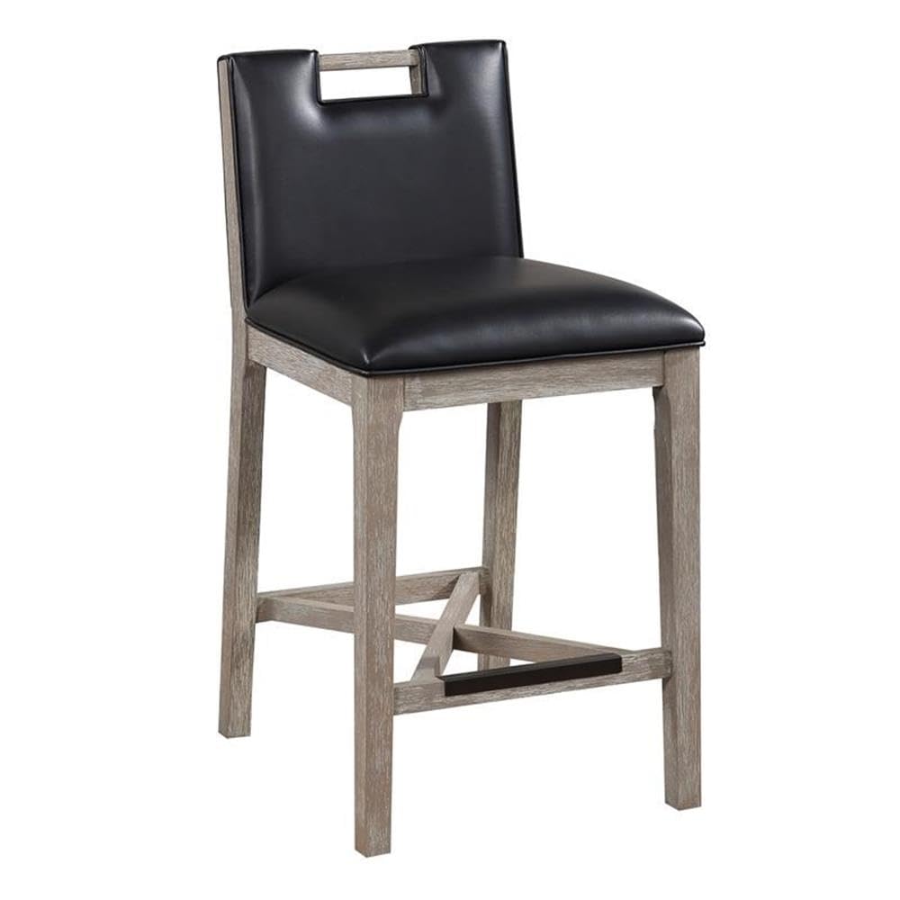 American Woodcrafters Jakarta Solid Wood With Black Bonded Leather Counter Stool