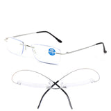 ESAVIA Titanium Rimless Reading Glasses for Men Women Super Light Rectangular Silver Computer Readers - Blue Light Blocking (Sil