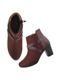 Shoetopai Women'S Brown Ankle Boots Block Heel Booties With Cross Strap Detail | Elegant Party & Office Wear Heeled Shoes Eu40,Brown,7,B0DNXNR221