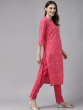 Anni Designer Women'S Cotton Blend Straight Printed Kurta & Pant (Excel Pink_S_Pink_Small),Pink,S,Cotton,Straight,Pants