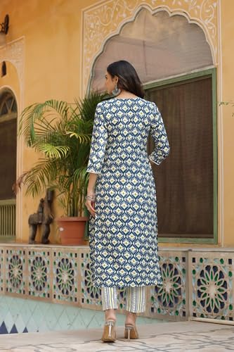 Gosriki Women'S Cotton Blend Straight Printed Kurta With Pant (Tbh Blue-Bfv-Gs_3Xl_Blue_Xxx-Large),Blue,3,B0CPXVDDQB