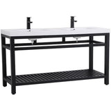 Elegant Decor Raya 60 Double Resin Top Metal Bathroom Vanity In Black