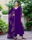Anni Designer Women'S Rayon Blend Solid Anarkali Kurta With Pant & Dupatta (Magic-Violet_5Xl_Violet_Xxxxx-Large),Violet,5XL,Cotton Blend,MAGIC-RED_1359,Kurta, Scarf